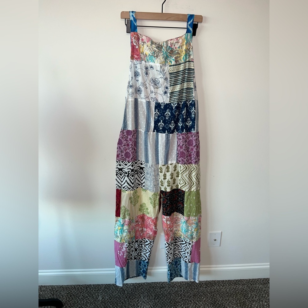 NWOT Ashley Taylor patchwork cotton overalls with pockets One Size Spring - Picture 5 of 10